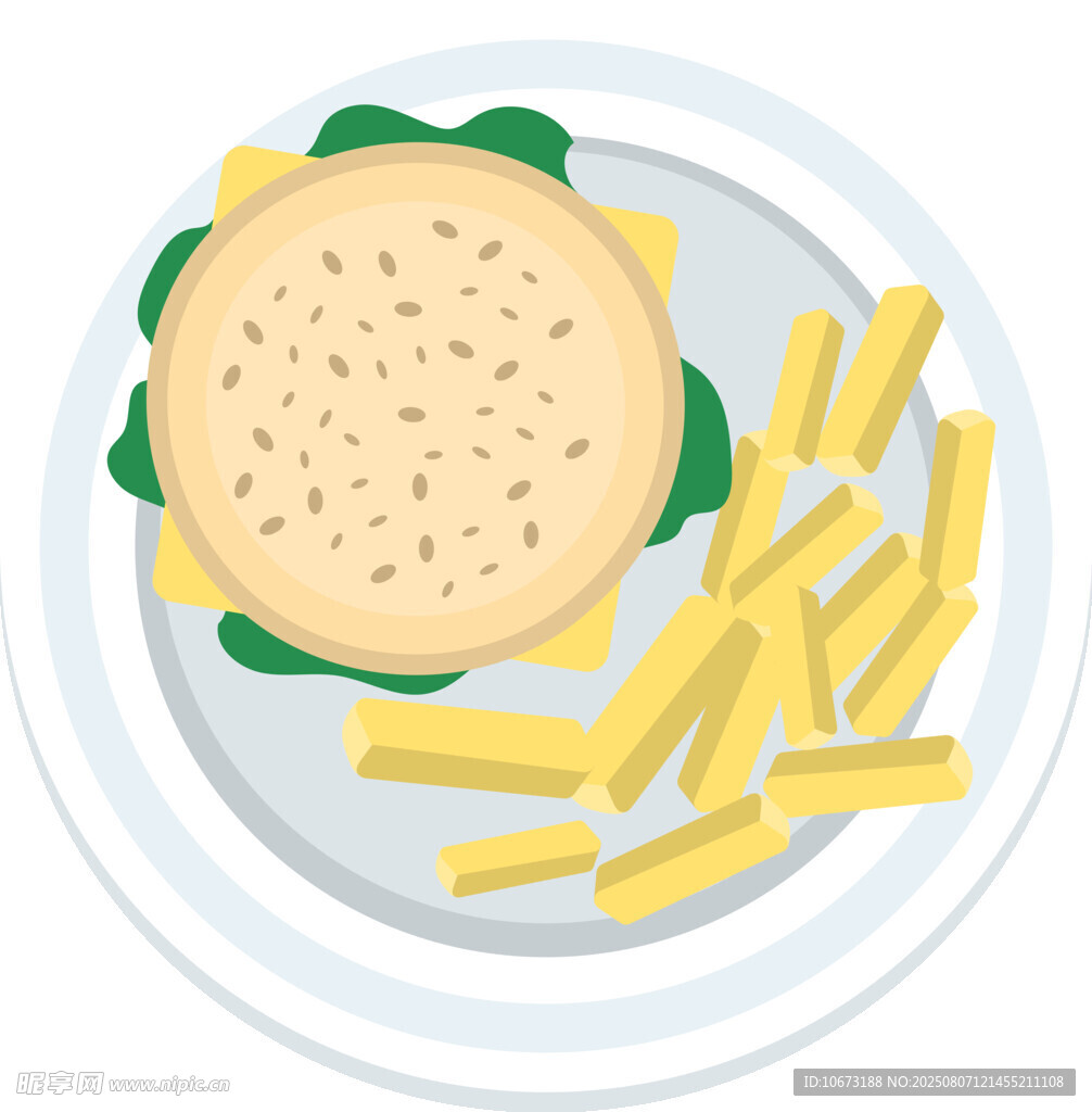 汉堡配薯条美食插画