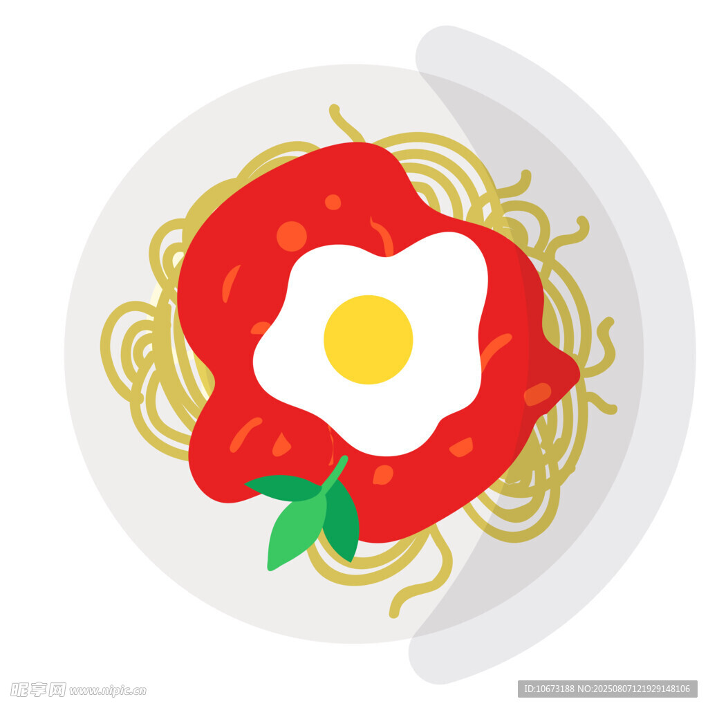 番茄鸡蛋意面美食插画