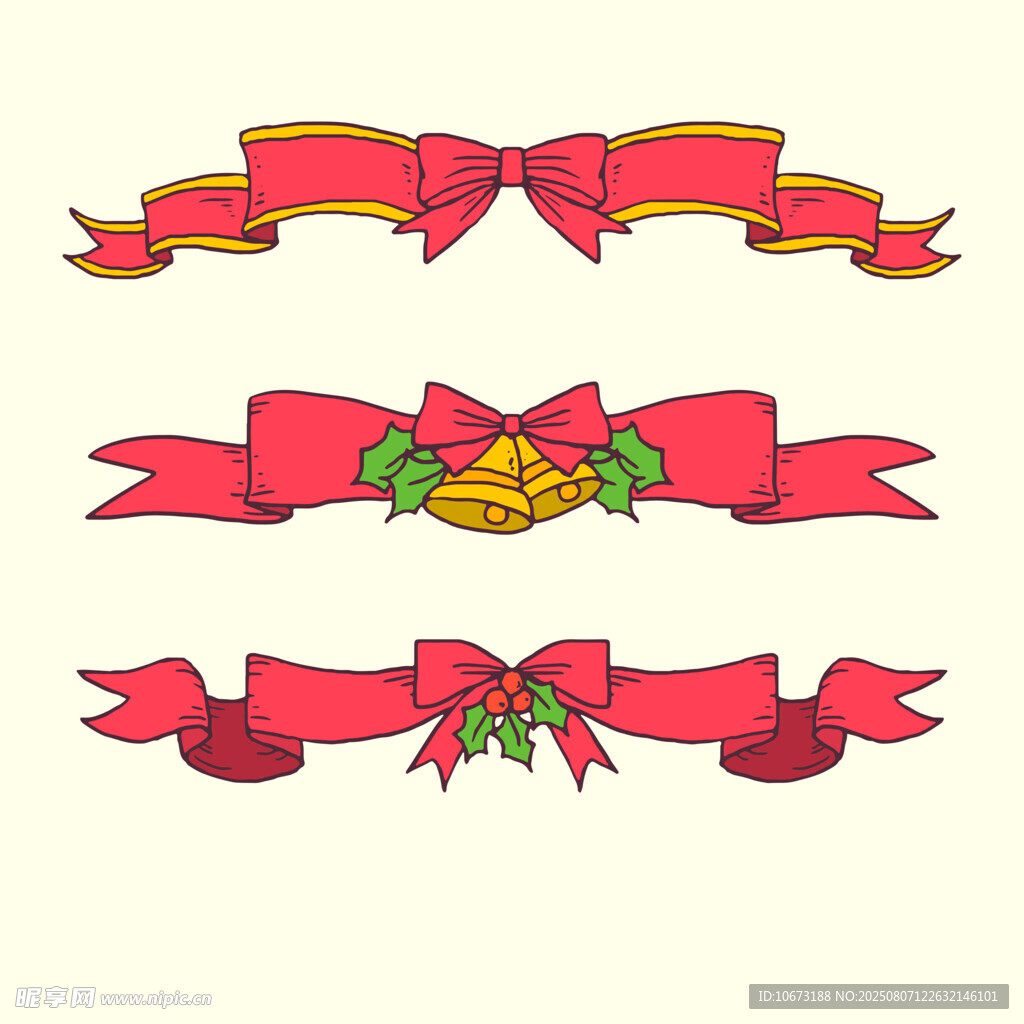 红色装饰丝带与花卉图案