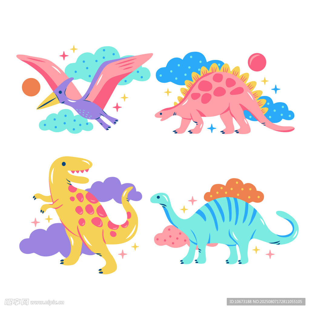 可爱多彩恐龙插画