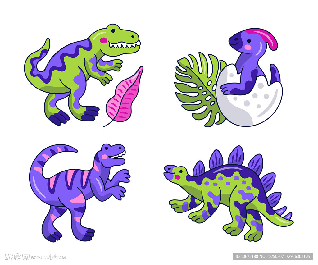 多彩可爱小恐龙插画