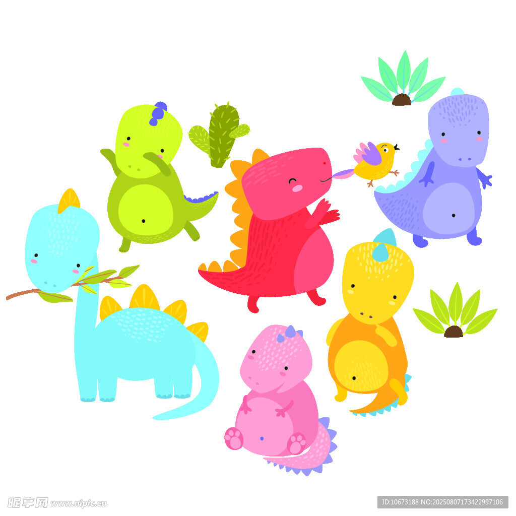 可爱多彩小恐龙插画