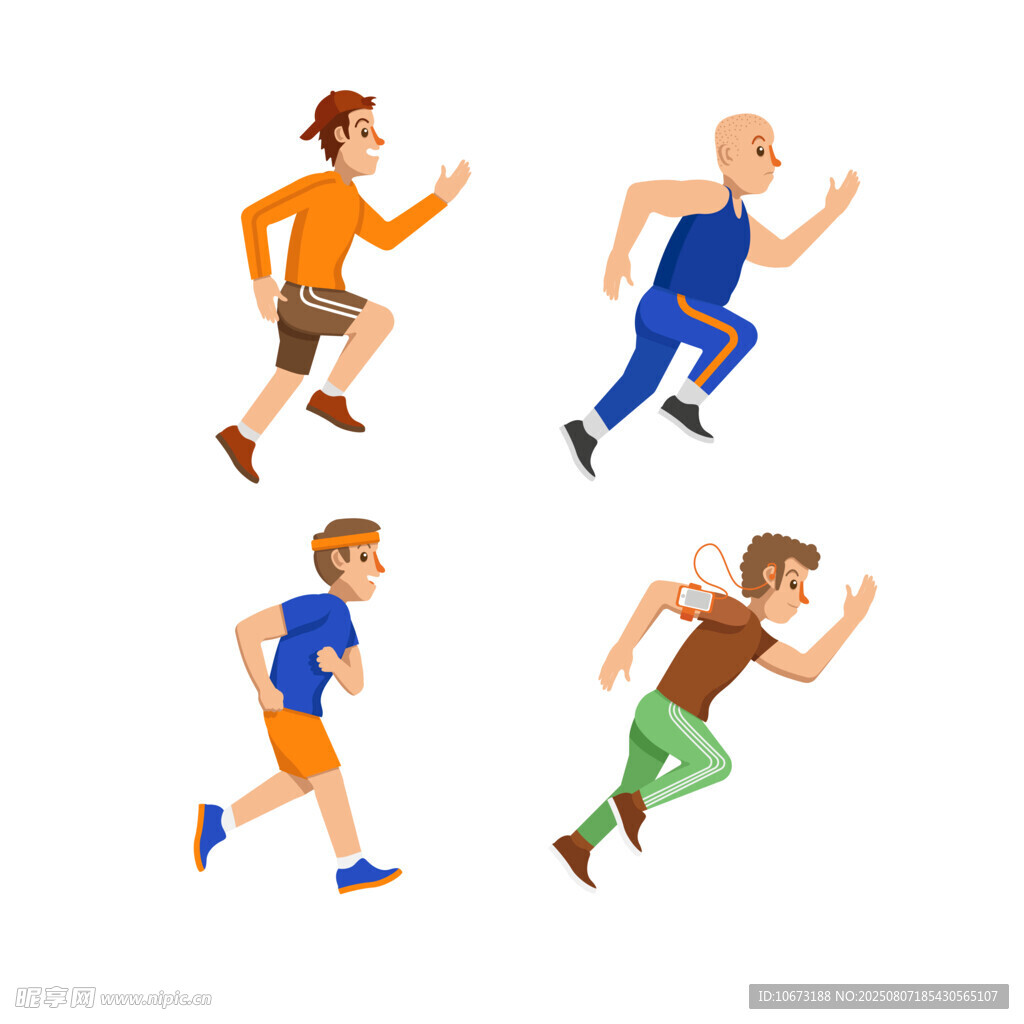 不同姿态的奔跑人物插画