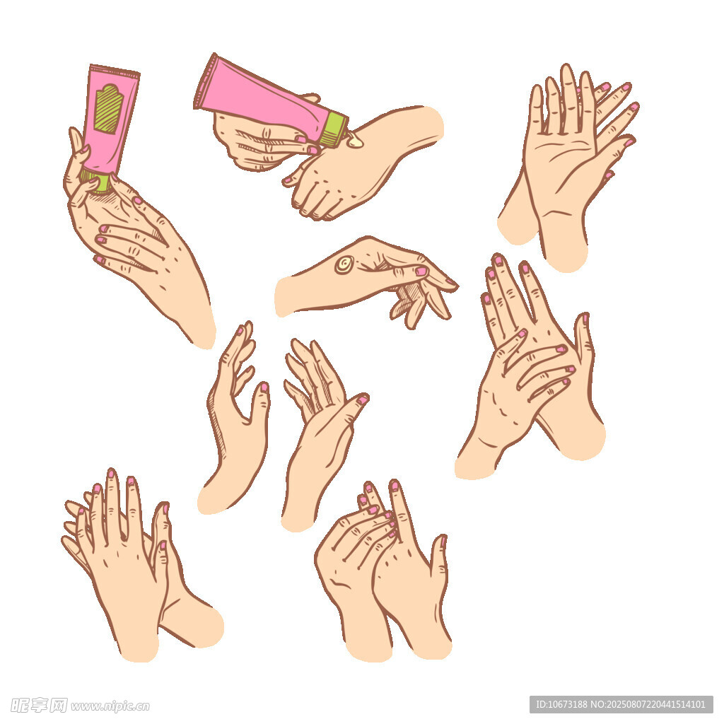 多样手势与手持物品插画