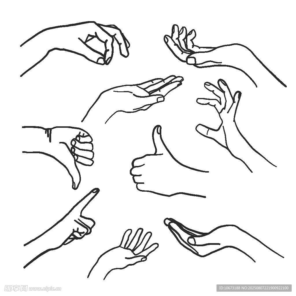 多样手势线条插画