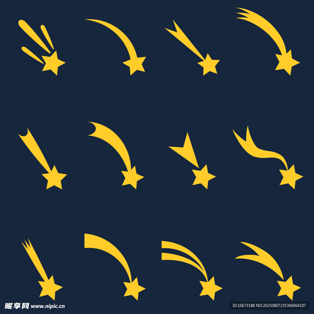 夜空下的金色流星与星星