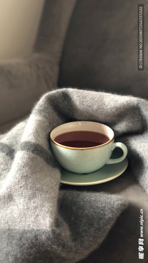 毛毯上的温馨热茶时光