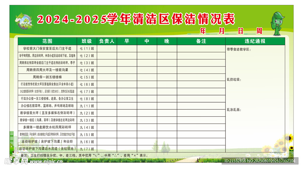 学校清洁区划分表