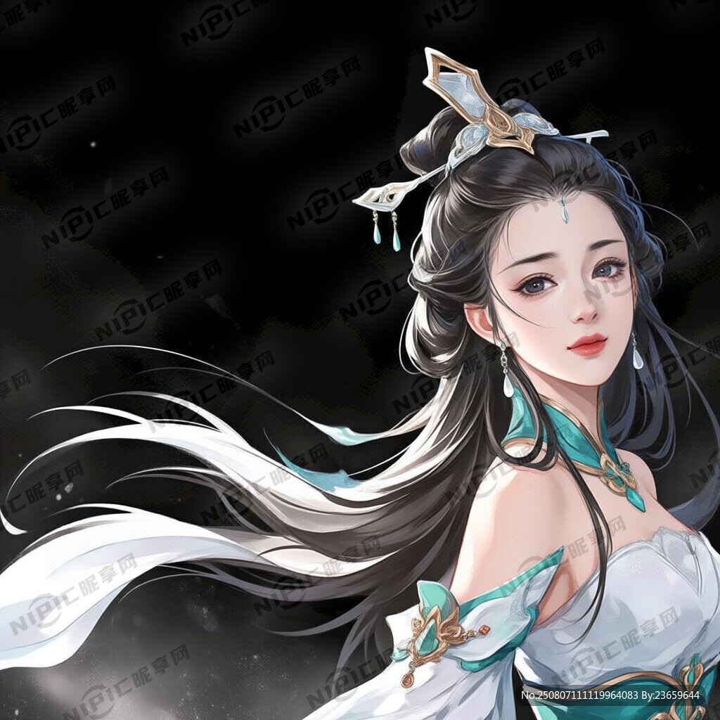 虞姬 动漫美女 存黑背景 古风