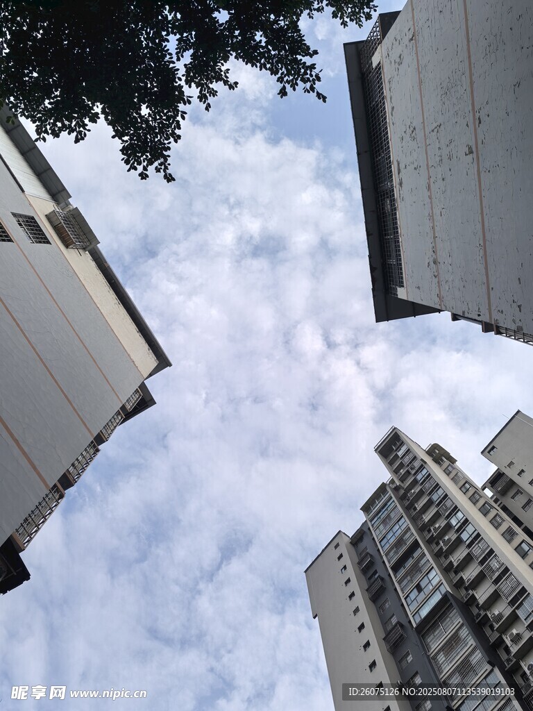 仰视城市高楼与天空