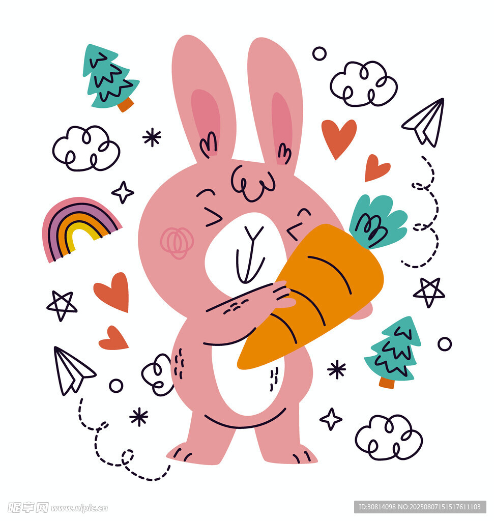 可爱小兔抱胡萝卜插画