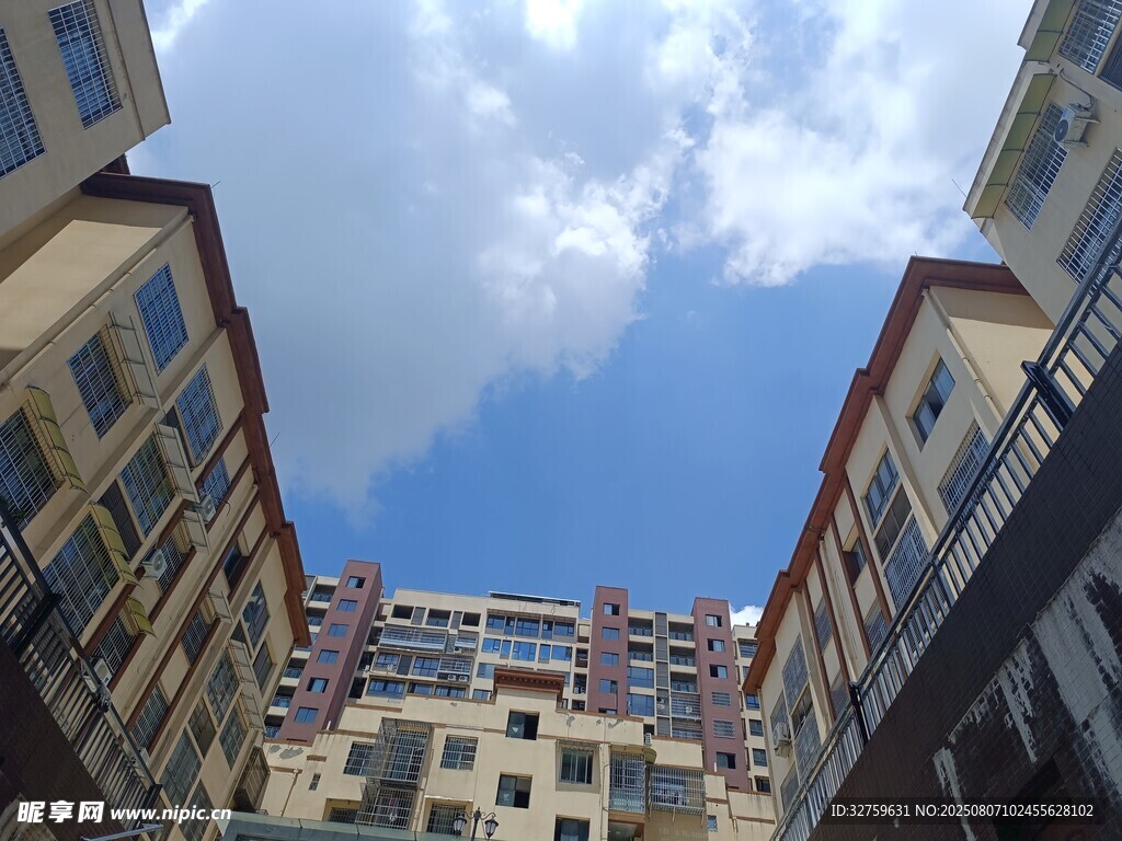 仰视城市楼宇间的天空