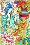 古风花鸟人物绚丽插画装饰画