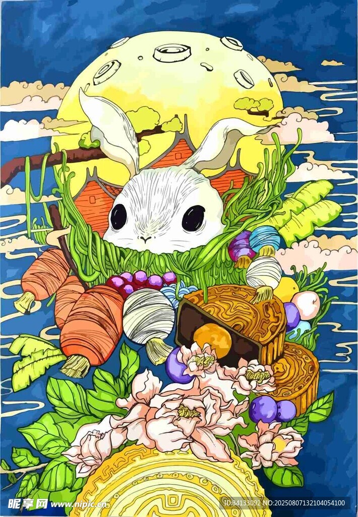 中秋梦幻玉兔插画赏