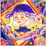 梦幻风格闭眼少女插画