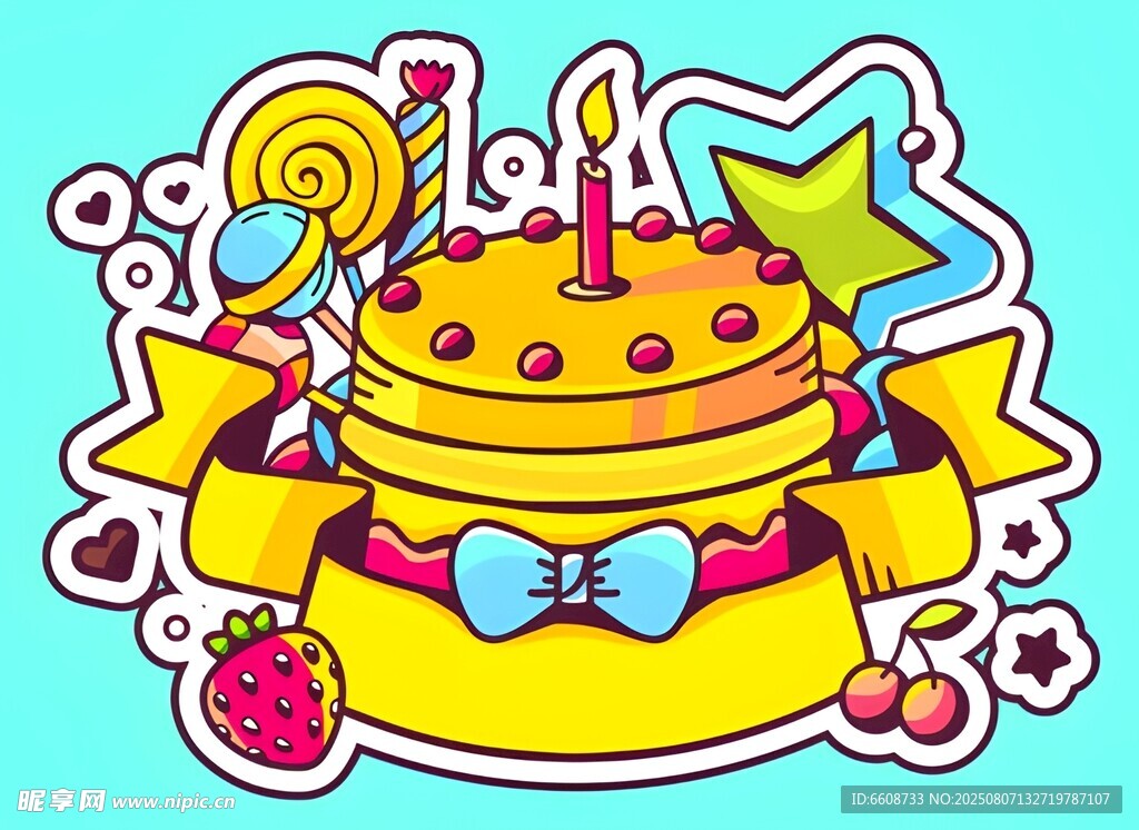 可爱生日蛋糕装饰插画
