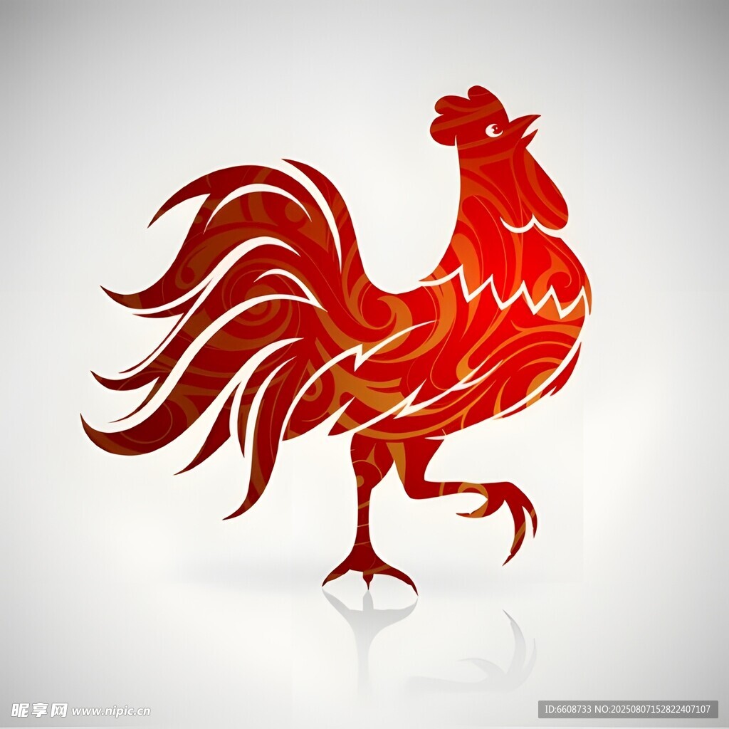 红色剪纸风公鸡形象