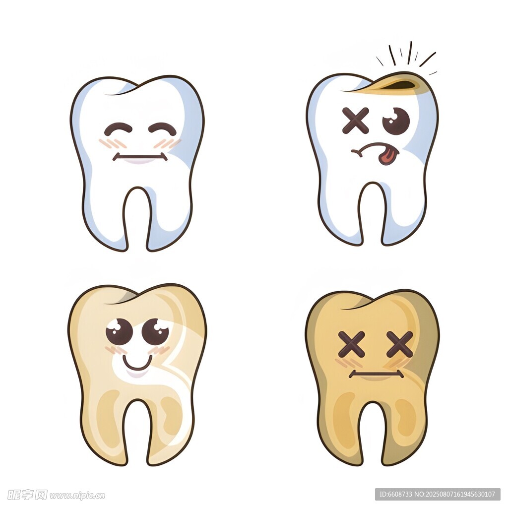 牙齿表情健康与受损对比