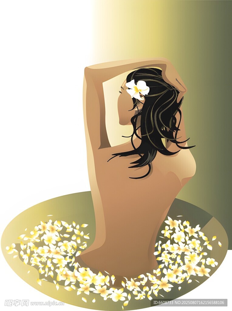 女子享受花瓣浴放松时刻