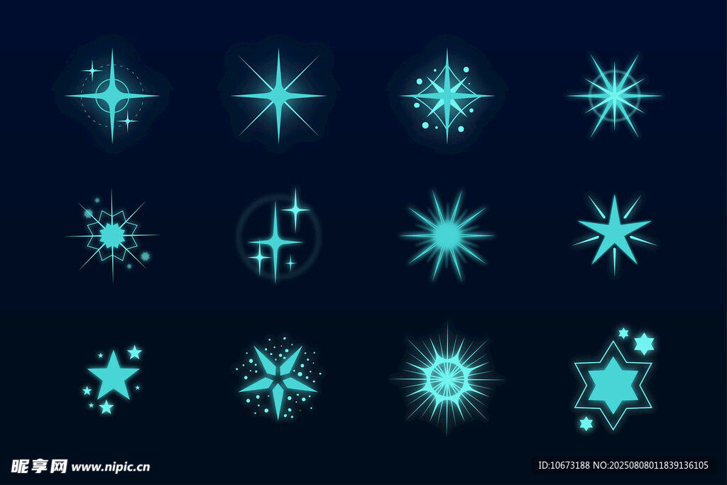 蓝色发光星星雪花图案