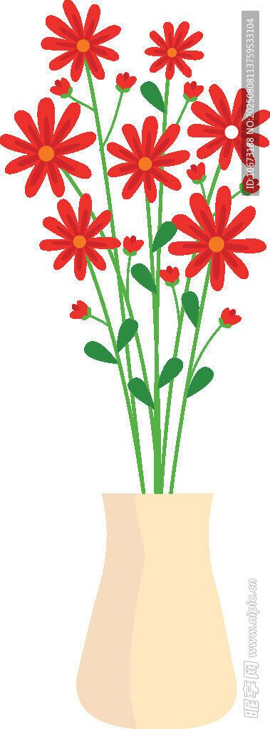 花瓶中的红色花朵插画