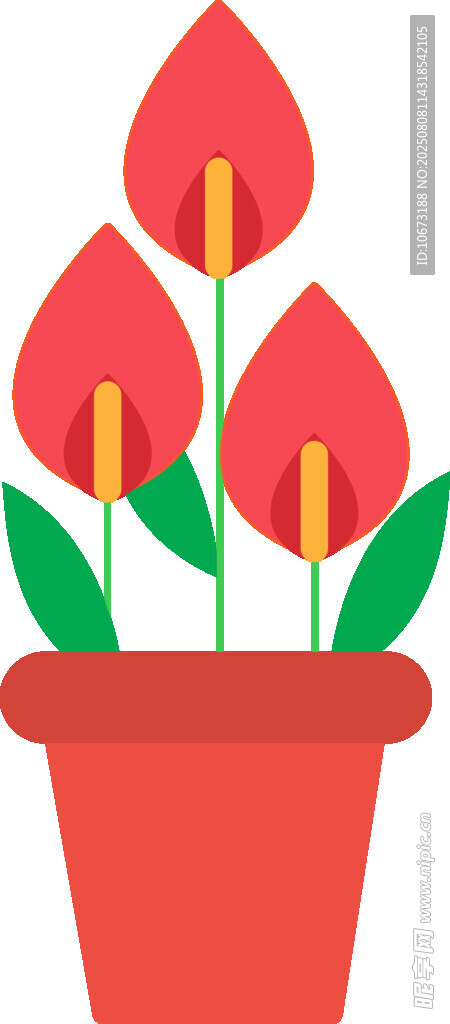 花盆中的三朵红花