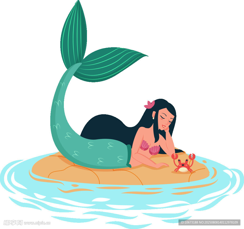 沙滩上的美人鱼与孩童