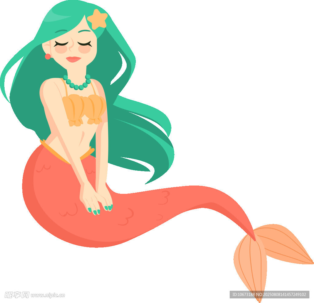 可爱绿发美人鱼插画