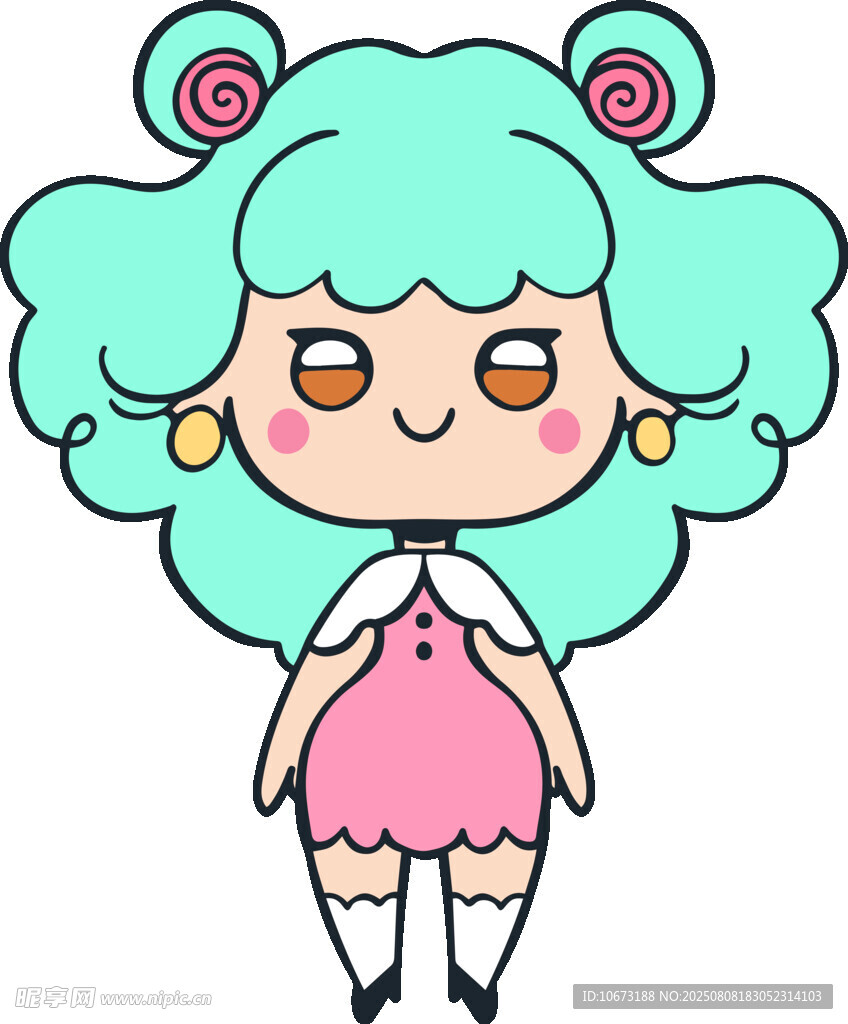 蓝发萌趣卡通少女形象