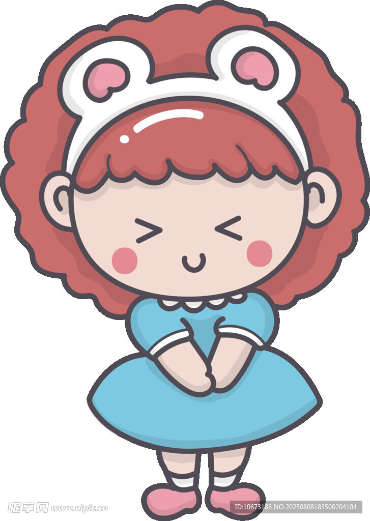 可爱卷发兔耳小女孩