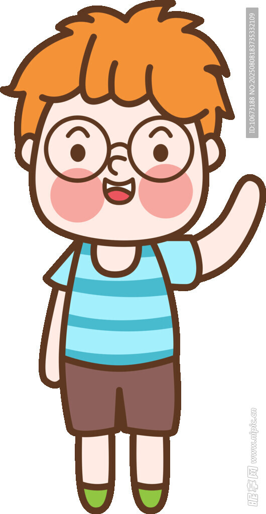 挥手的戴眼镜小男孩