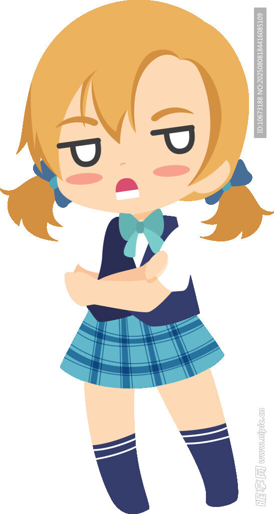 生气的双马尾校服少女
