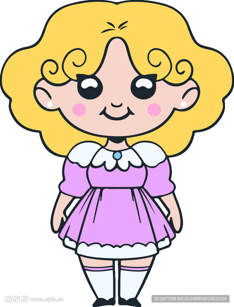 可爱卷发紫衣卡通小女孩
