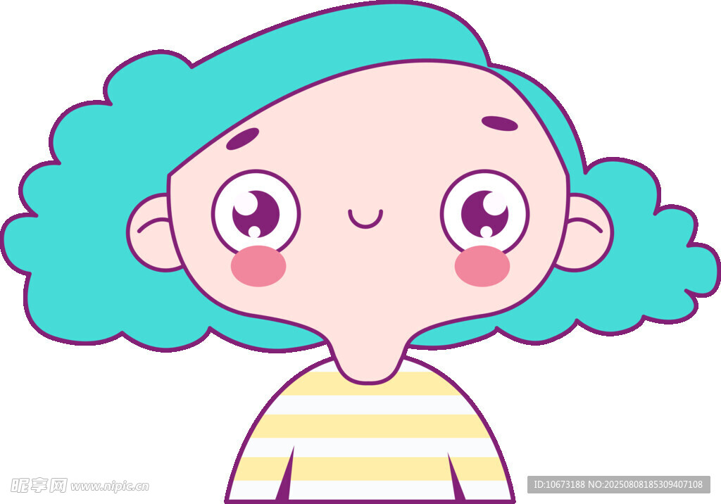 蓝发条纹上衣可爱女孩
