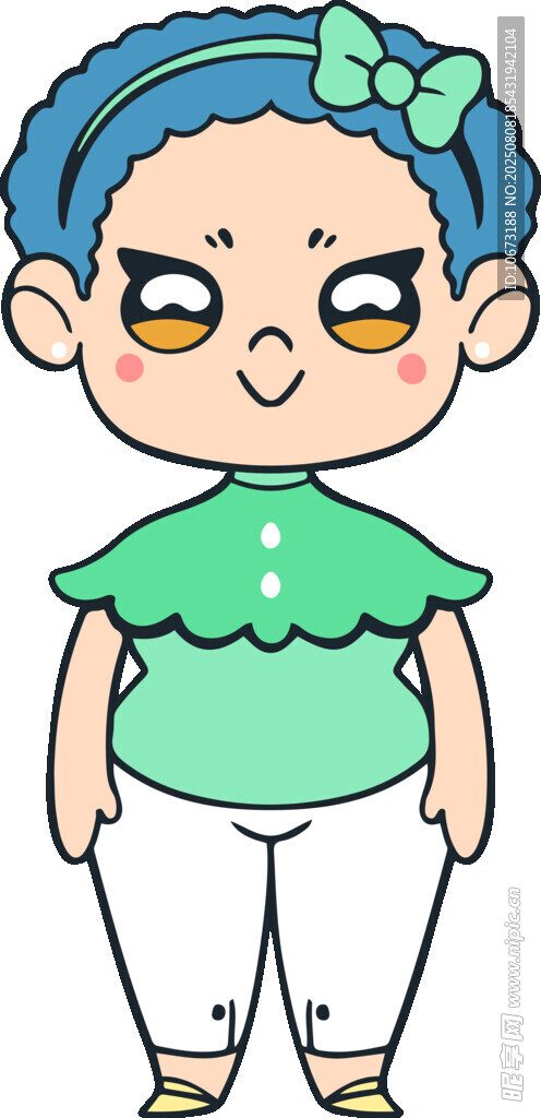 蓝发绿衣卡通可爱小女孩
