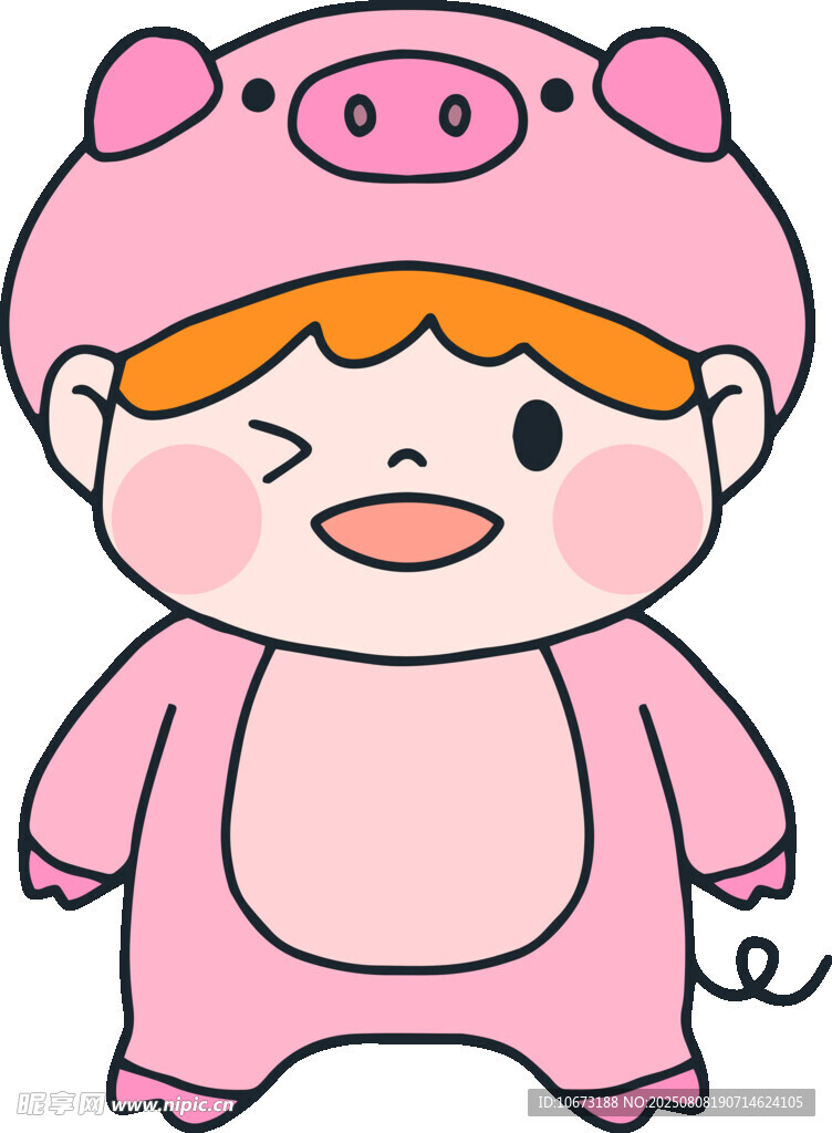 穿小猪服装的俏皮小孩