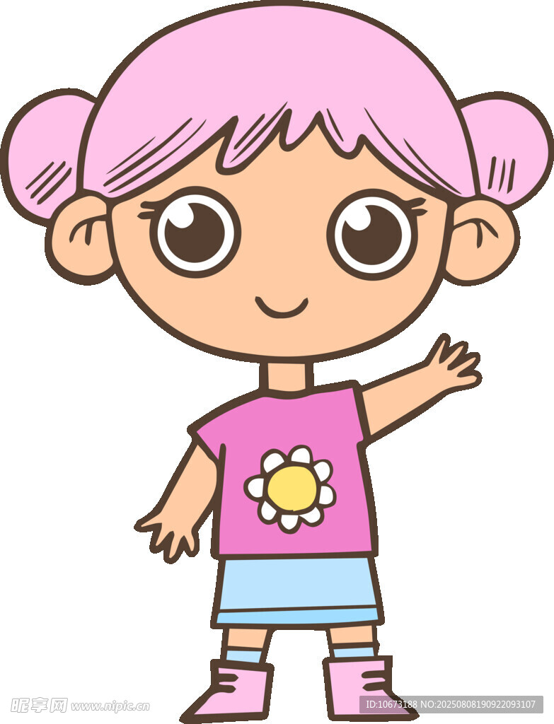 可爱粉发小女孩挥手
