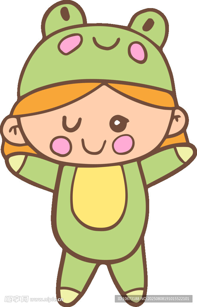 穿青蛙服的可爱小女孩