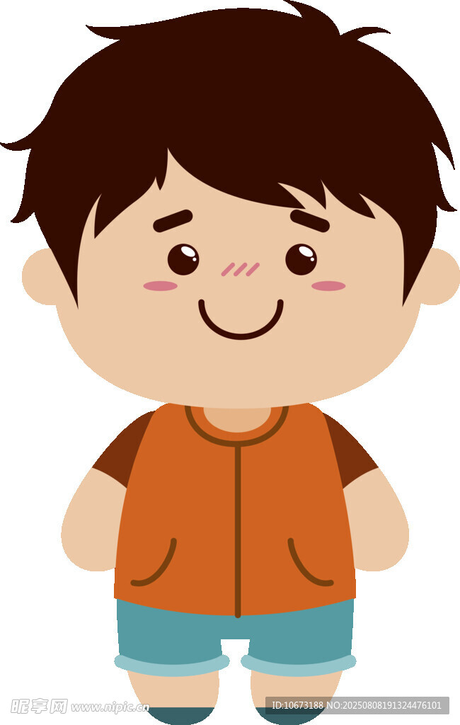 穿橙色上衣的可爱小男孩