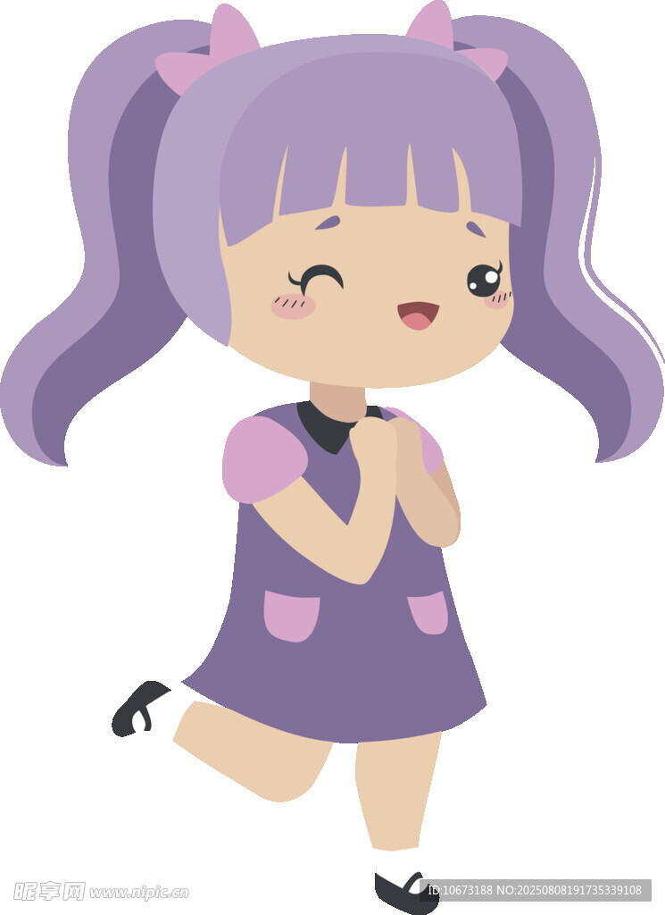 可爱双马尾女孩欢快奔跑