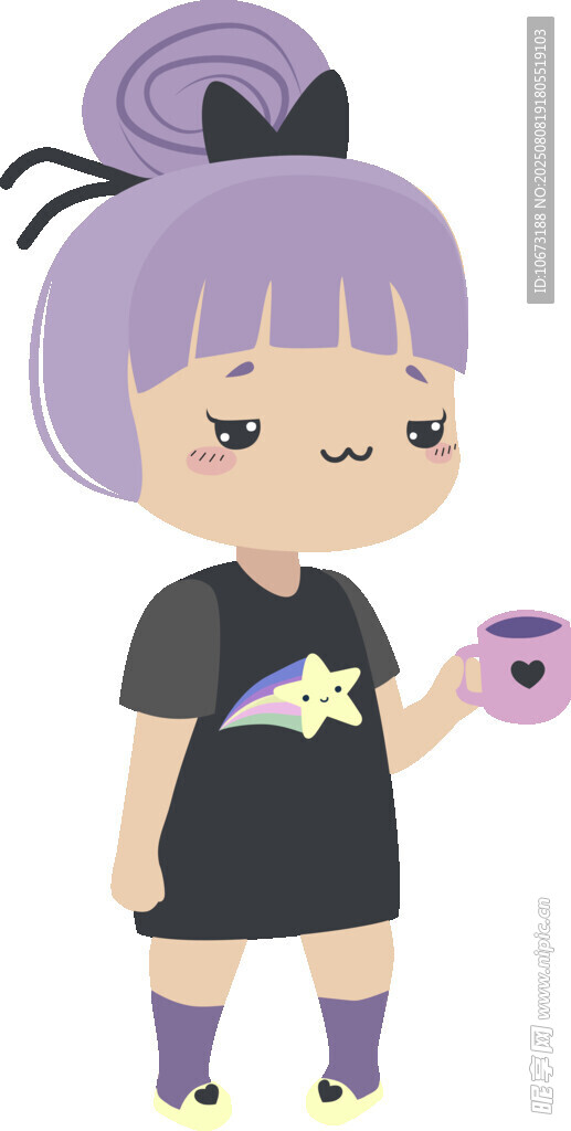 紫色头发女孩手持杯子
