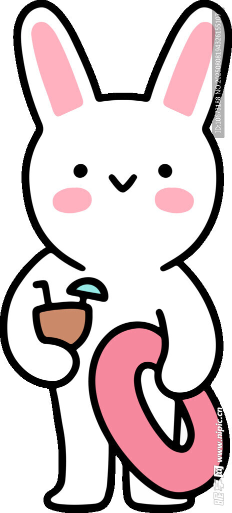 拿饮料与游泳圈的萌兔子