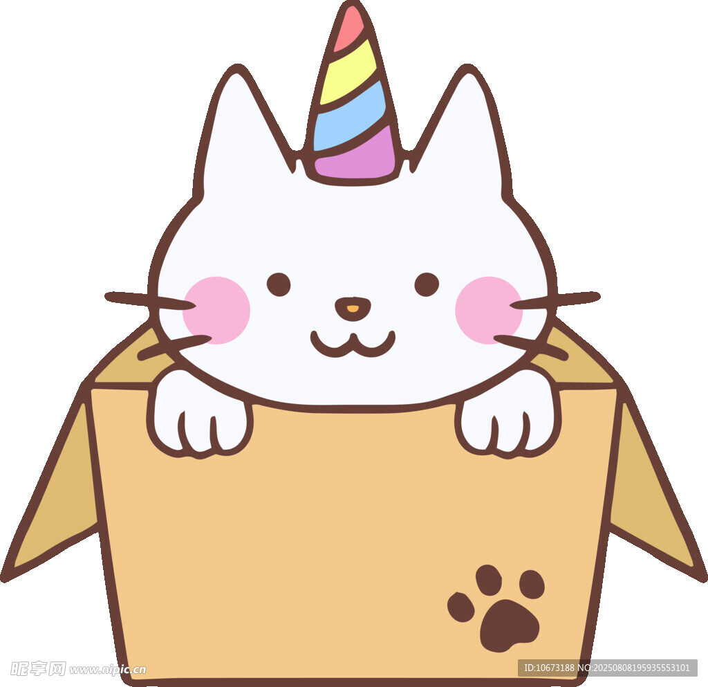 戴独角帽的猫咪在纸箱中