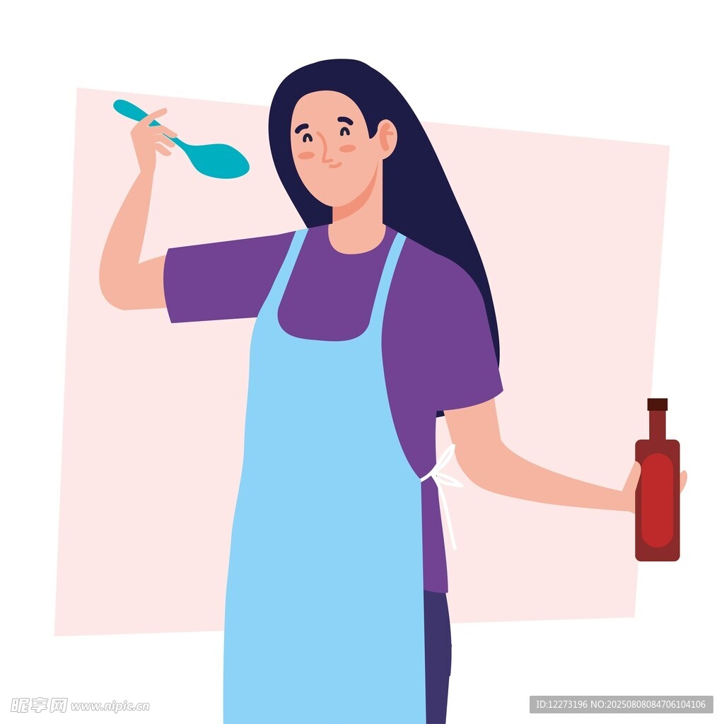 女士手持清洁用品准备打扫