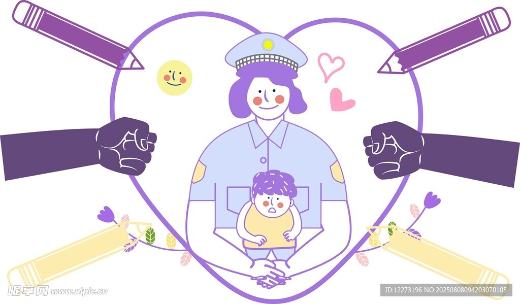 卡通心形图案中的可爱角色