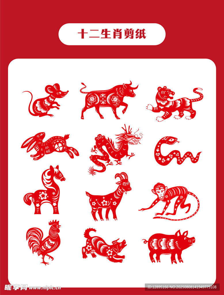十二生肖剪纸图案