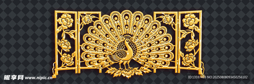 金色孔雀雕花装饰图案