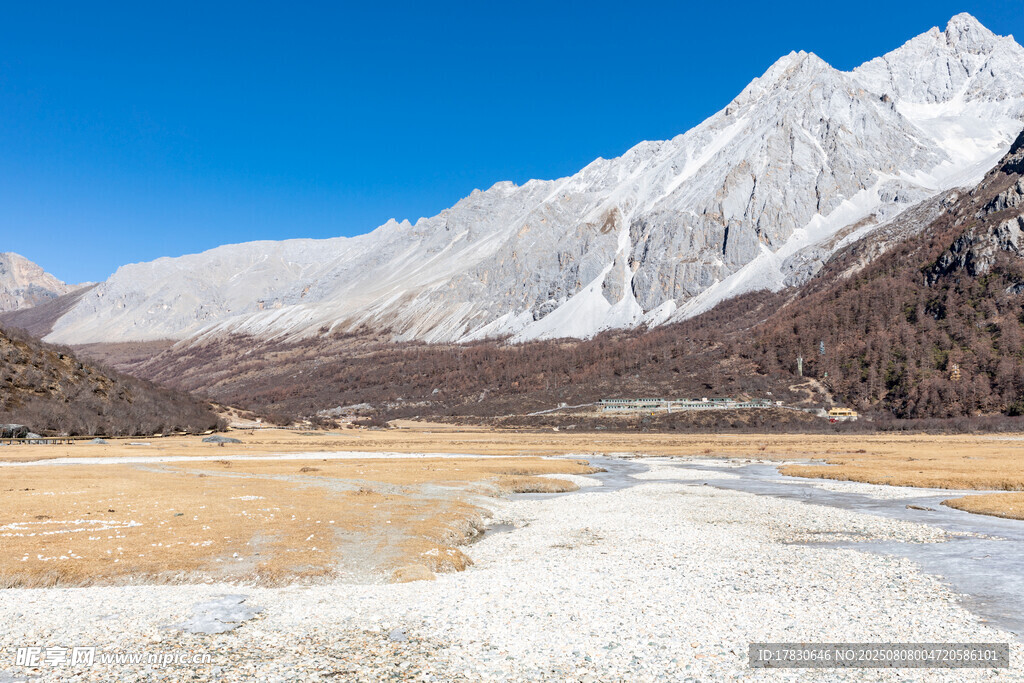 雪山下的开阔荒原景观