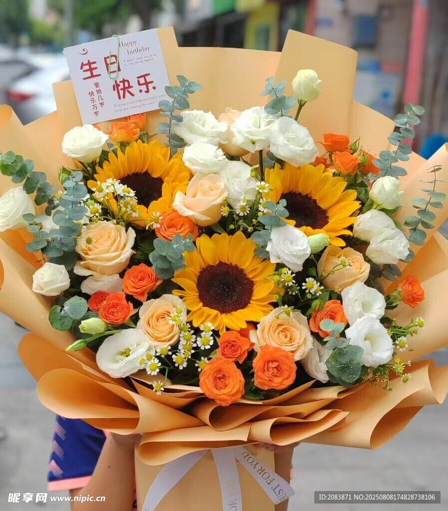 多彩向日葵花束美丽绽放