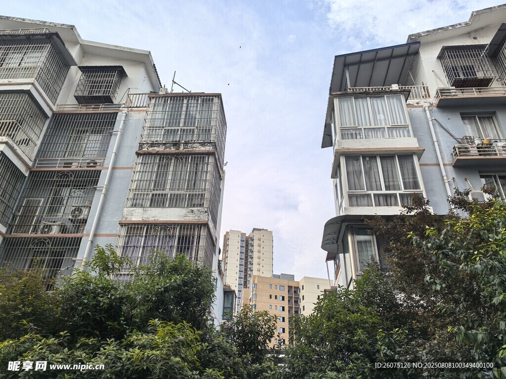 老旧居民楼与绿植景观